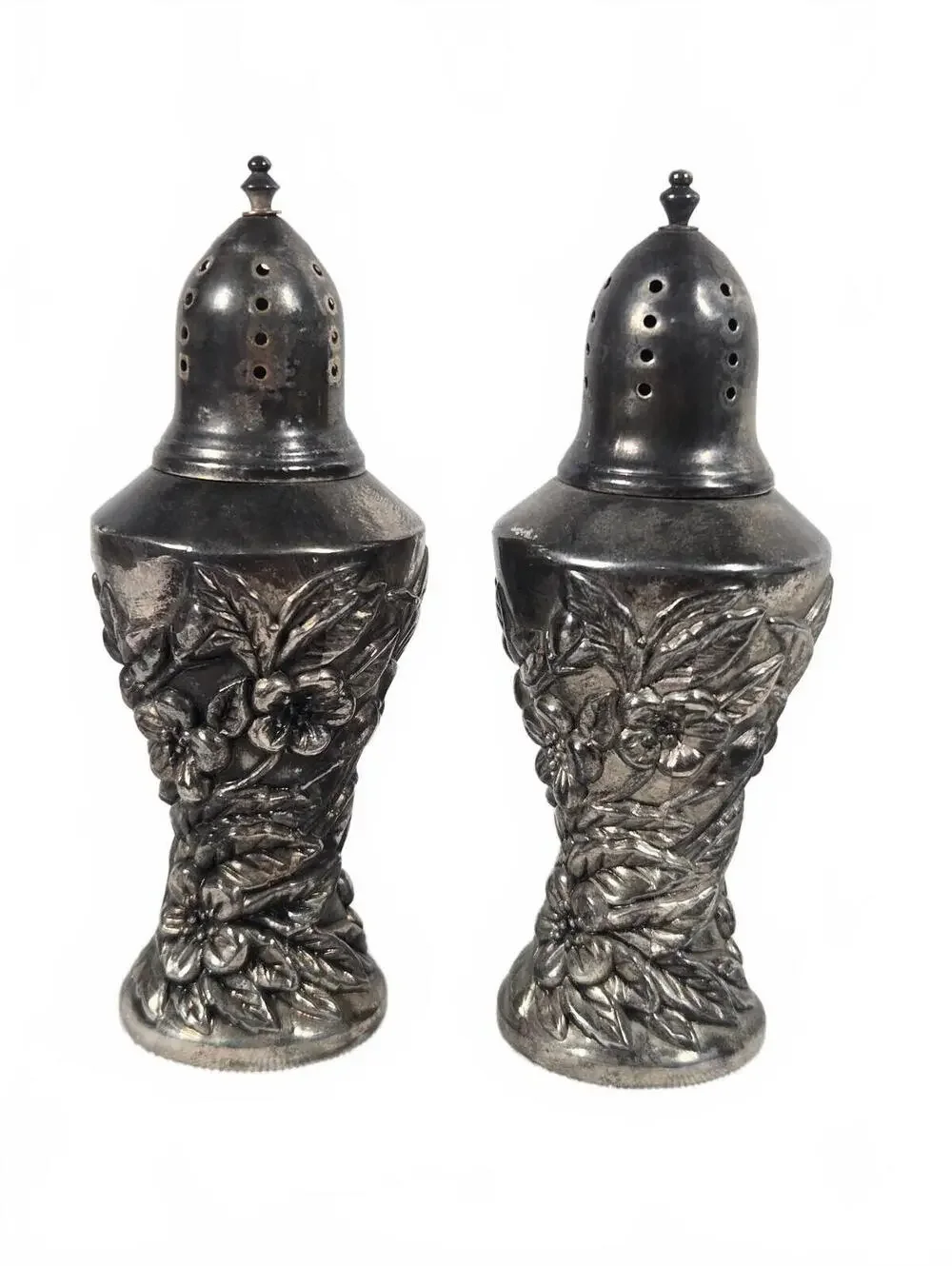 Vintage International Silver Co Salt Pepper Shakers Repousse 1991 Heavy 20oz